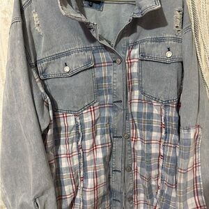 Plaid Denim Button-Up Shirt
